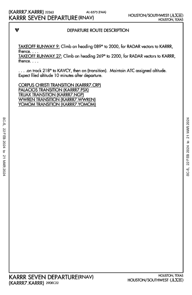 Houston/Southwest Houston, TX (KAXH): KARRR SEVEN (RNAV) (DP)